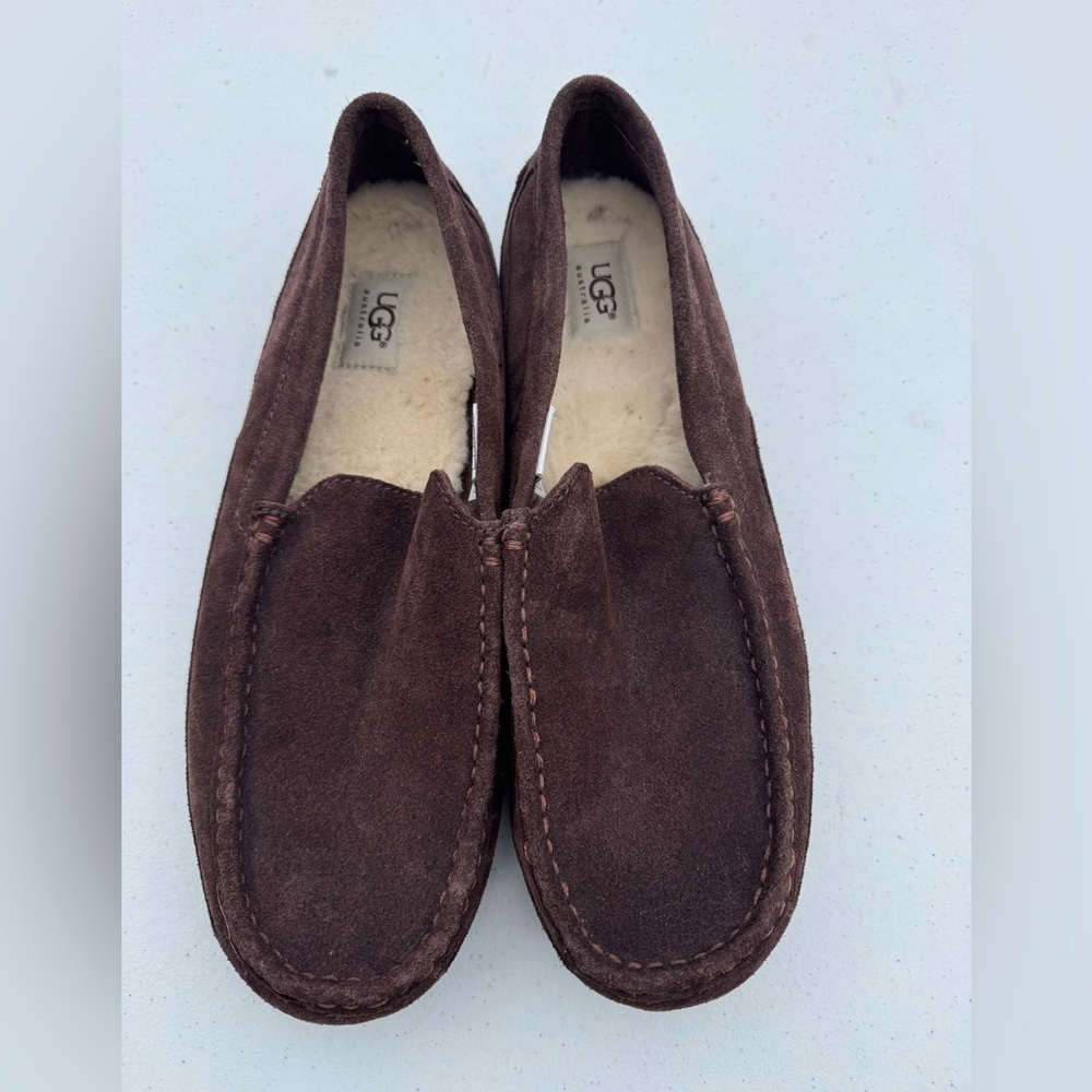 UGG MEN'S BROWN LEATHER SUEDE SLIP-ON LOAFERS DRIVING SHOES SIZE: 12 ascot - Picture 5 of 10